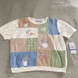 Alfred Dunner Floral Patch Sweater - Cream, Blue, Green, Tan